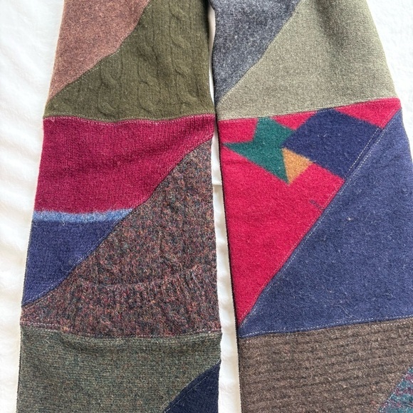 Patchwork Boho Handmade Artisan Lagenlook Upcycled Lambswool Fleece Knit Scarf - Picture 9 of 13